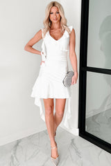 Heart Flutter Ruffled V Neck Mini Dress (White)