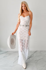 Classic Elegance Lace Maxi Dress (White/Nude)