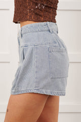 No One To Blame Pleated Denim Shorts (Washed Denim)