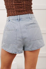 No One To Blame Pleated Denim Shorts (Washed Denim)