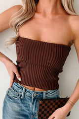 Cozy Corner Ribbed Strapless Fold Over Top (Chestnut)
