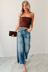 Cozy Corner Ribbed Strapless Fold Over Top (Chestnut)
