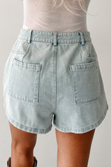 No One To Blame Pleated Denim Shorts (Washed Denim)
