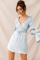 Nikki Flared Cuff Satin Dress Grey