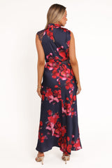 Anabelle Halter Neck Lace Maxi Dress - Navy Floral