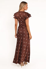 Arella Maxi Dress - Brown Polka Dot