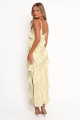 Ciao Ruffles Maxi Satin Dress - Pale Yellow