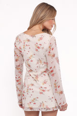 Everlyn Long Sleeve Mini Dress - Cream Floral