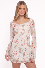 Everlyn Long Sleeve Mini Dress - Cream Floral