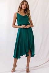 Ava Cowl Neck Drawstring Midi Dress Forest Green