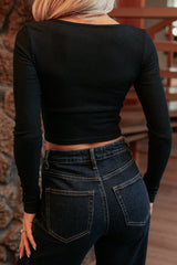 Keyana Scoop Neck Long Sleeve Top (Black)
