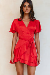 Cami Angel Sleeve Faux Wrap Dress Red