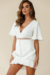Walk This Way Pintuck Angel Sleeve Dress White