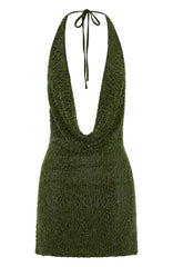 By Candlelight Beaded Mini Dress Deep Olive
