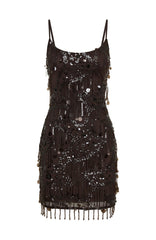 Decadent Daze Beaded Mini Dress Chocolate