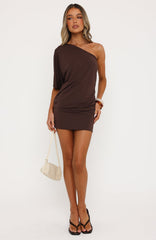 Favourite Girl Off Shoulder Mini Dress Chocolate