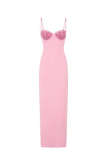 Motel Mermaid Beaded Maxi Dress Candy Pink