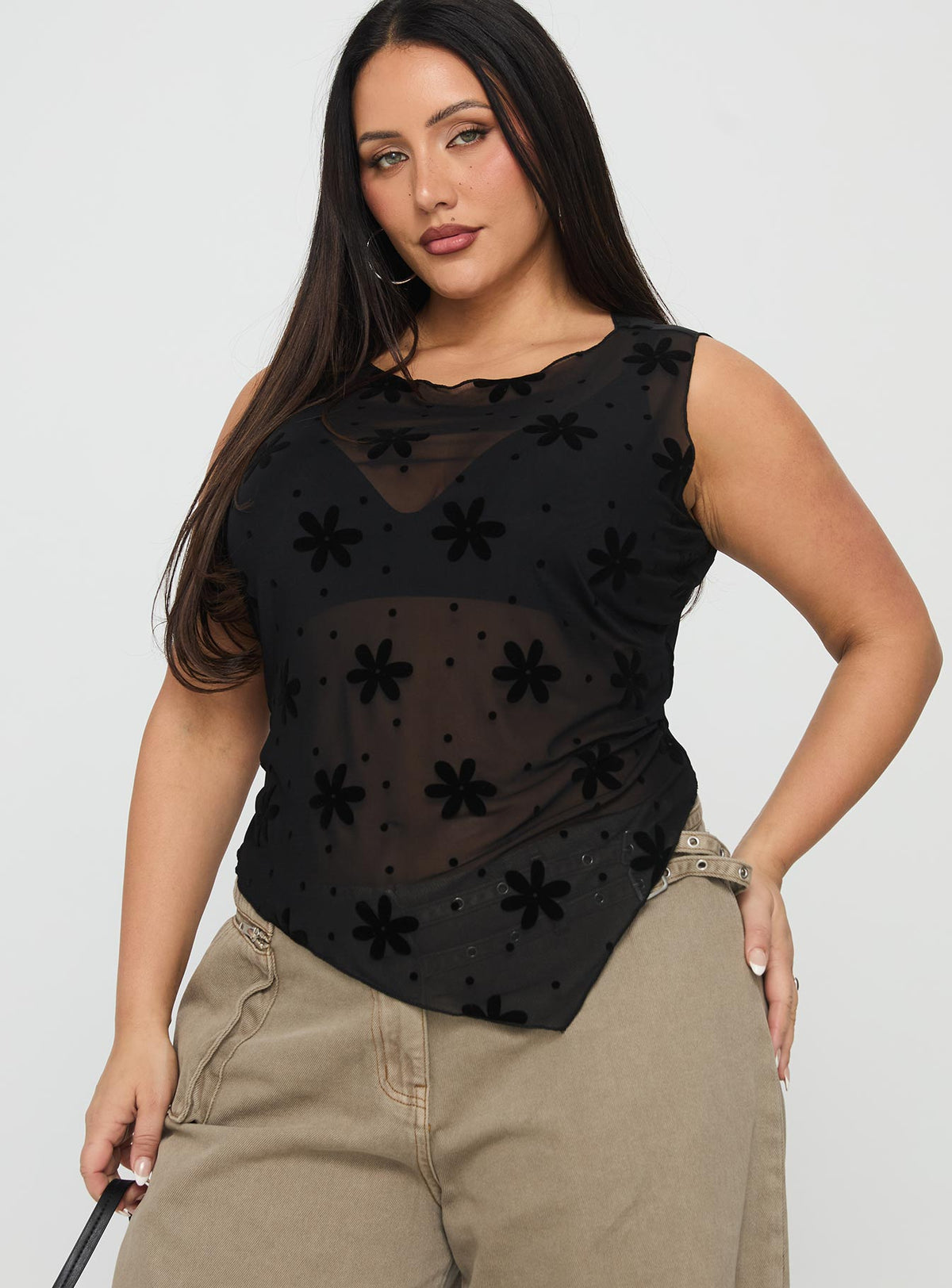 Avelaine Mesh Top Black Curve