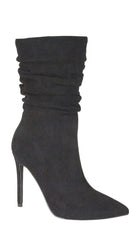 Ludovica Side Zipper Suede Pointy Toe High Heel Booties - Black