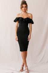Rossi Ruffled Off The Shoulder Bodycon Dress Black
