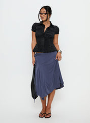 Deserve You Puff Sleeve Button Front Top Black Stripe