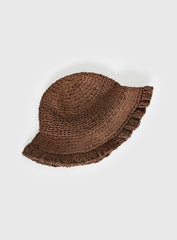 Dawnette Frill Detail Woven Hat Brown