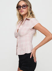 Cottesloe Blouse Top Pink Check Petite