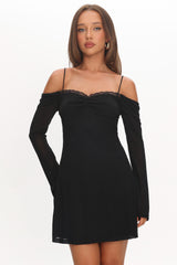 French Girl Long Sleeve Mini Dress Black