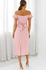 Linka Off-Shoulder Tie Back Midi Dress Blush