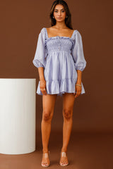 Flynn Balloon Sleeve Shirred Bust Mini Dress Lavender