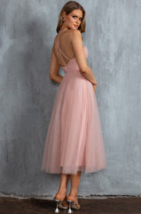 Smitten Sweetheart Neckline Chiffon Midi Dress Blush