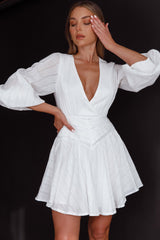 Sweet Escape Lantern Sleeve Pintuck Dress White