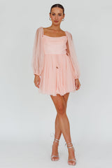 Fairytale Dream Pleat Neckline Mini Dress Sparkle Pink