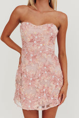 In Paris Embellished Flower Mini Dress Baby Pink