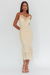 Nadia Ruffle Neckline Ruched Midi Dress Butter