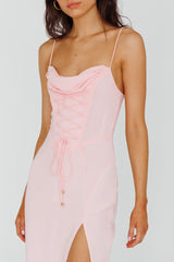 Ryanna Laced Bodice Split Midi Dress Pink