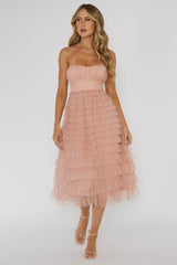 Garden Party Tiered Frill Midi Dress Blush