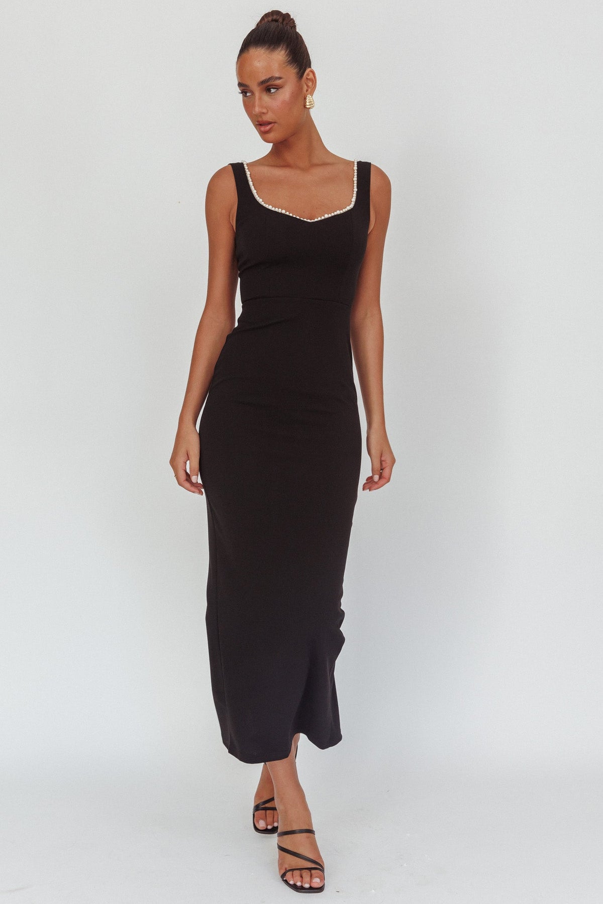 This Magic Moment Pearl Trim Maxi Dress Black