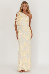 Deanna One-Shoulder Ruffle Maxi Dress Floral Texture Yellow
