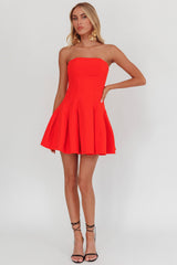 Melodic Strapless Pleat Mini Dress Red