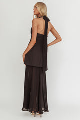 Opulent Halterneck Layered Maxi Dress Black