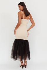 Tomie Tulle Hem Maxi Dress Beige Combo