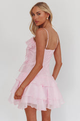 Sweetest Things Frill Trim Rosette Mini Dress Pink