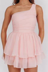 Raelene One-Shoulder Ruffle Romper Pink