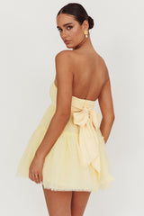 Dreamscape Strapless Tulle Mini Dress Lemon