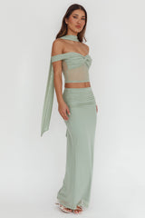 All The Lights Ruched Midi Skirt Sage