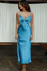 City Lights Cut-Out Waist Strappy Back Midi Dress Midnight Blue