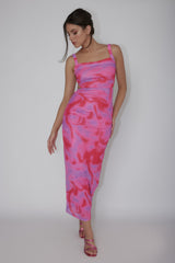 Dream Crush Lace-Up Back Side Split Maxi Dress Swirl Pink
