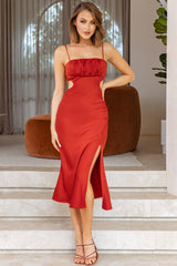 Mary Jane Gathered Bust Tie Back Midi Dress Copper