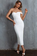 Andres One-Sleeve Midi Dress White